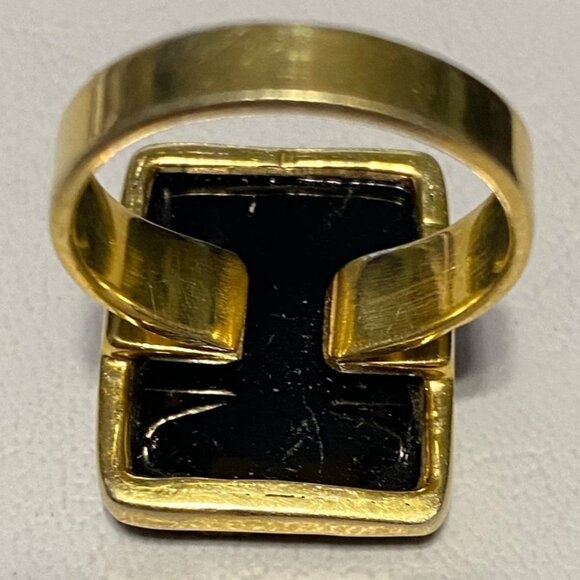 Ring Raw Possibly Obsidian Size 9 Rectangle Gold Over Sterling Silver 925 ISJ - Picture 9 of 14